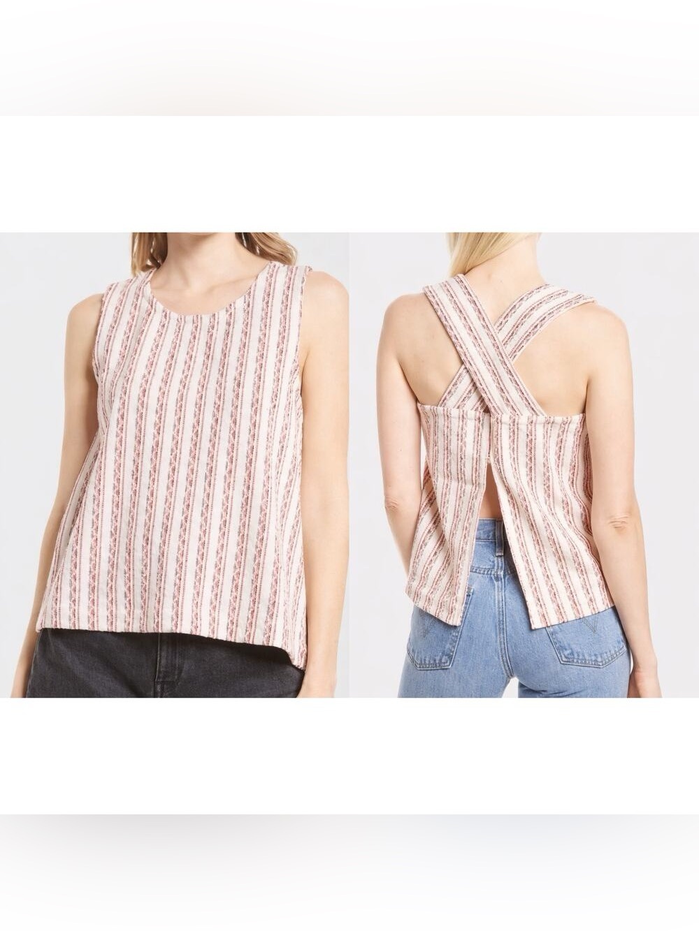 Madewell Womens Striped Boucle Cross-Back Sleeveless Top Sz XXS